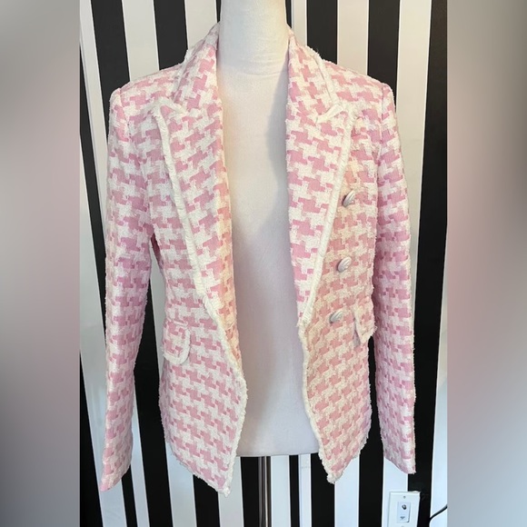 Pink and White Houndstooth Tweed Blazer - NWT - Picture 6 of 7